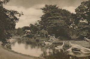Ahol az őskor állatai lapulnak a tó mellett a palota területén, 1935. alkotó: Unbekannt