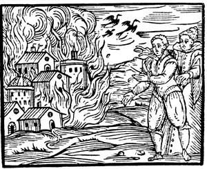 Boszorkányok pusztító házat tűzben - Sváb, 1533 alkotó: Unbekannt