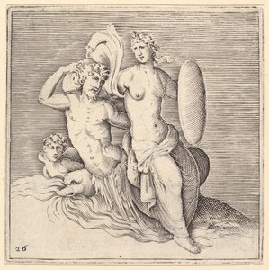 Woman with Shield Seating on Seamonster, megjelent kb. 1599-1622. alkotó: Unbekannt