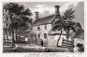 Woolsthorpe Manor, Grantham közelében, Lincolnshire, Sir Isaac Newton szülőhelye, 19. század eleje alkotó: Unbekannt