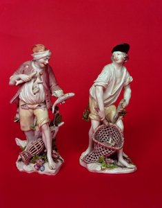 Részeg halászok Chelsea-figurái a meisseni eredetiek után 1755 körül alkotó: Unbekannt Unbekannt