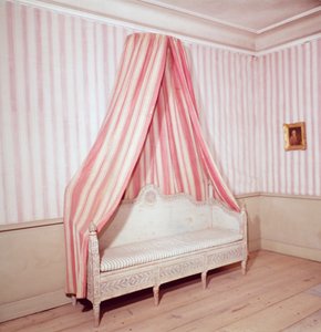 Összecsukható ágy Carl Linnaeus otthonában, Hammarby, Uppsala, Svédország fotó