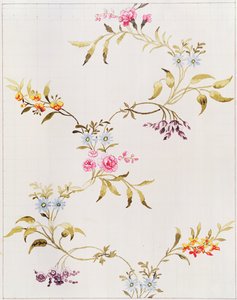 Szegfű és rózsa virágmintája a Spitalfieldsben szőtt selyemanyaghoz, Anna Maria Garthwaite (1690-1763), 1744 (wc papíron, négyzet alakú áthelyezéshez) alkotó: Unbekannt Unbekannt