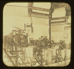 Működő kötőgépek a Wolsey Woolen Factoryban, Leicestershire, 1850 körül alkotó: Unbekannt Unbekannt