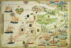 Európa térképe Pedro és Jorge Reinel „Miller-atlasz” és Lopo Homem 1519-ben készült fakszimiléjéből
