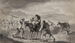Utazót megtámadtak, valószínűleg Samuel Butler Hudibrasát, 1790 körül (toll, ecset és tinta papíron) alkotó: Unbekannt Unbekannt