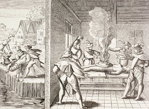 századi propaganda, amely a Gueux-k katolikusok elleni erőszakát illusztrálja, Paul Lacroix „Katonai és vallási élet a középkorban” című művéből, amely 1880 körül Londonban jelent meg. alkotó: Unbekannt