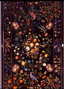 Egy firenzei pietra dura asztallap különféle márvánnyal és lapis lazulival kirakott gyümölcsökkel, 1670 körül alkotó: Unbekannt