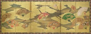 A nyitott és zárt rajongók dekorációja, Momoyama-korszak (1568-1615) alkotó: Unbekannt