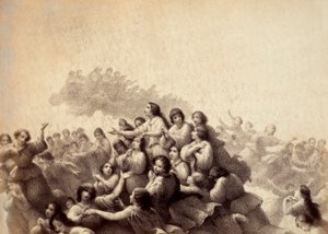 Lelkek hada repül át a Paradicsom égboltján. Illusztráció Dante Alighieri Isteni komédiájának Paradiso III. énekéhez. Franceso Scaramuzza műve, amelyet a firenzei önkormányzatnak szentelt. alkotó: Unbekannter Künstler
