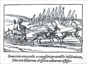 Rénszarvasok húzzák a szánkót Észak-Szibériában alkotó: Unbekannt