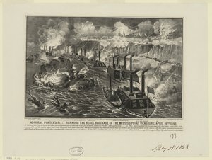 David Dixon Porter admirális flottája a lázadó blokádot futtatja a Mississippin Vicksburgban, április 16. alkotó: Unbekannt