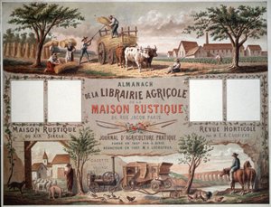 A hagyományos és modern gazdálkodási módszereket bemutató almanach. 1870-80 körül (színes litográfia) alkotó: Unbekannter Künstler