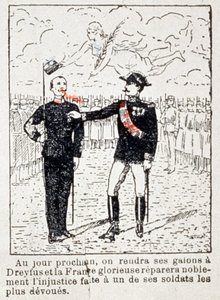 A hadsereg csíkokat ad Dreyfus kapitánynak, 1906 körül (rajz) alkotó: Unbekannter Künstler