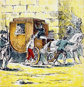 XVI. Lajos és menekülő családja letartóztatása Varennes-ben 1791. június 21-én. Metszet a „Histoire de France”-ban. Reklámképsorozat Louit megbízásából, 24 rue d