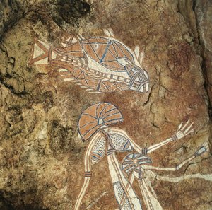 Ausztrália, Northern Territory, Arnhem Land, Kakadu Nemzeti Park, Nourlangie Rock, Aboriginal sziklafestmények