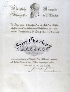 Babbage Charles Babbage tiszteletbeli oklevelet adományozott alkotó: Unbekannt