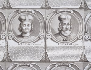 V. Boleszláv, a Szűz és Leszek II, a Fekete, sz. 27. és 28. „A lengyelek hercegeinek és királyainak kronológiai sorozata” (metszet) alkotó: Unbekannt