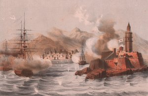 Palermo bombázása, hajókkal az előtérben, Szicília alkotó: William M. Timlin