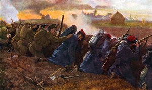 A brit csapatok a franciákkal együtt harcolnak az első német támadás megállításáért, 1914 ősze alkotó: Unbekannter Künstler