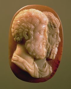 Cameo, amely Marcus Aureliust (121-180) és Lucius Verust (130-169) Roman (onix) ábrázolja alkotó: Unbekannt