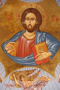Mennyezeti freskó a Pedoulas ortodox templomban. Krisztus pantokrátor, 20150510, Pedoulas, Ciprus alkotó: Unbekannt