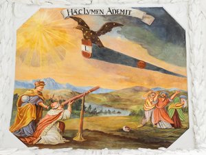 Mennyezeti freskó a Szent Katalin-templom folyosóján, I. Lipót császár oszmánok felett aratott győzelmeinek allegorikus ábrázolásai, Habsburgok mauzóleuma, Graz, Stájerország, Ausztria, Európa (fotó) alkotó: Unbekannter Künstler