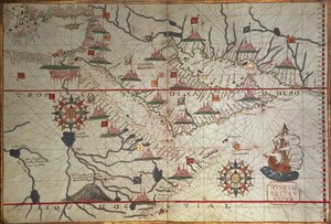 Arábia és a Földközi-tenger keleti térségének térképe, egy portolani atlasz része, 1650 körül (toll és tinta papíron) alkotó: Unbekannter Künstler