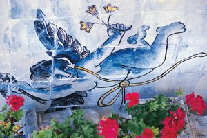 Cherub, azulejos csempe, Fronteira márki palotája, Lisszabon, Portugália, részlet alkotó: Benjamin Baud