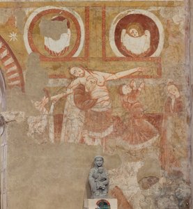 Templom (Église Saint-Martin). Belső. Falfestmények (freskó). A hajó nyugati fala. Részlet. Leszállás a keresztről. 12. század. alkotó: Unbekannt