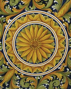 Közeli kép egy asztalról, Caltagirone, Olaszország alkotó: William M. Timlin