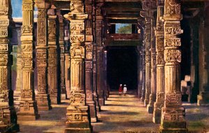 Oszlopsor hindu faragványokkal, Qutub Minar, XX. század eleje (nyomtatott) alkotó: Unbekannter Künstler