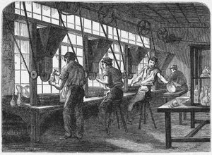 Kristálycsiszolás, 1880 körül (metszet) alkotó: Unbekannter Künstler
