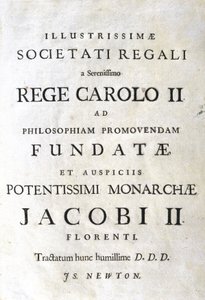 Newton „Principia Mathematica” című művének dedikációs oldala alkotó: Unbekannt