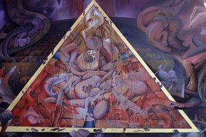 Részlet egy falfestményről a Buddhapadipa templom Uposatha-jában (szentélyterem), Wimbledon, Grande-Bretagne alkotó: Unbekannt