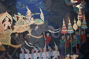 Részlet egy falfestményről a Buddhapadipa templom Uposatha-jában (szentélyterem), Wimbledon, Grande-Bretagne alkotó: Unbekannt