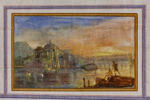 A tájat ábrázoló dekoráció részlete, a Vörös szoba, a királyi lakás, a királyi palota vagy a Palazzo dei Normanni (Normannok palotája), Palermo, Szicília, Olaszország (fotó) alkotó: Unbekannter Künstler