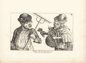 Jones részeges farmer megveszi a teljes fából készült szerszámkészletet az öreg kancsal Nantól. Rézmetszet Timothy Bobbin (John Collier) (1708-1786) szatirikus illusztrációja után a Human Passions Delineated, John Haywood, Manchester című kötetből alkotó: Unbekannter Künstler