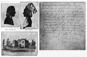 Gretna Green házassági anyakönyvi kivonat fakszimile a pár, James Pilkington és Ann Clarke portréival, akik december 16-án házasodtak össze. alkotó: Unbekannt
