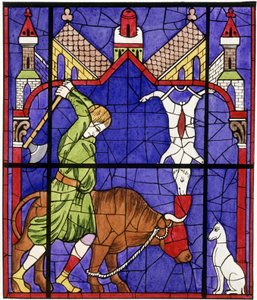 Facsimile of a stained glass window of Notre-Dame de Chartres Cathedral depicting a butcher alkotó: Unbekannter Künstler