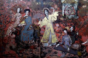 Szépművészeti Múzeum, Múzeum, nő, lakk fára, középső, déli, északi tavasz, Nguyen Gia Tri, Detail, Ho Si Minh-város, Vietnam, 2018 (fotó) alkotó: Unbekannt