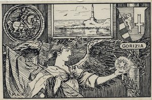 Első világháború (1914-1918): Olasz hazafias képeslap Gorizia Olaszországhoz való csatolásához alkotó: Unbekannter Künstler