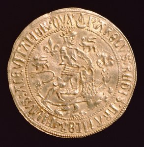 Francia Károly, Aquitánia hercegének (1433-77) Or-erődje (előlapja), amelyen az oroszlánnal birkózó herceg látható, Bordeaux-ban ütve alkotó: Unbekannt