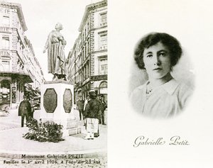 Gabrielle Petit és a tiszteletére állított emlékmű Brüsszelben, emléklapok, 1925 körül (litho) alkotó: Unbekannter Künstler
