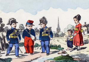 csendőrök. Metszet „Gyermek katonai ábécéjébe”. Pont-a-Mousson képei, 1890 körül. 20 oldal. Nap: 28,5x21 cm alkotó: Unbekannt