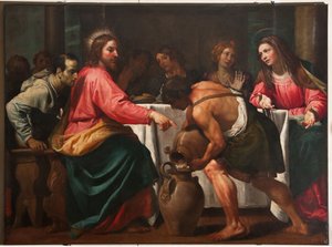 Genova, Dóm (Szent Lőrinc-székesegyház), belül, Keresztelőkápolna (korábban Öreg Szent János-templom): "Esküvő Kánában", Domenico Fiasella alkotó: Unbekannter Künstler
