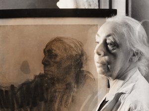German painter, graphic artist and sculptor Kaethe Kollwitz, Germany around 1940 (b/w photo) alkotó: Unbekannter Künstler