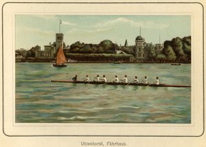 Németország, Hamburg, Uhlenhorst kompház az Alster-tó mellett, illusztráció a : "Ansichten-Album Hamburg" (Hamburgi nézetek), kiadó: C. Schneider, Berlin NW 1890 körül (litográfia). alkotó: Unbekannter Künstler