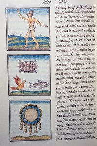 Goldsmith, oldal a firenzei kódexből, kétnyelvű változat spanyolul és nahuatl nyelven, Általános története Új Spanyolország dolgairól, Fray Bernardino de Sahagun (1499-1590) spanyol misszionárius. Azték civilizáció alkotó: William M. Timlin