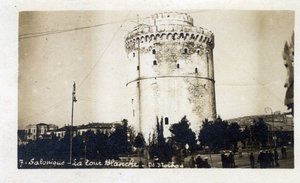 Görögország, Szaloniki (vagy Szaloniki): kilátás a Fehér toronyra - Képeslap 1914-1918 alkotó: William M. Timlin